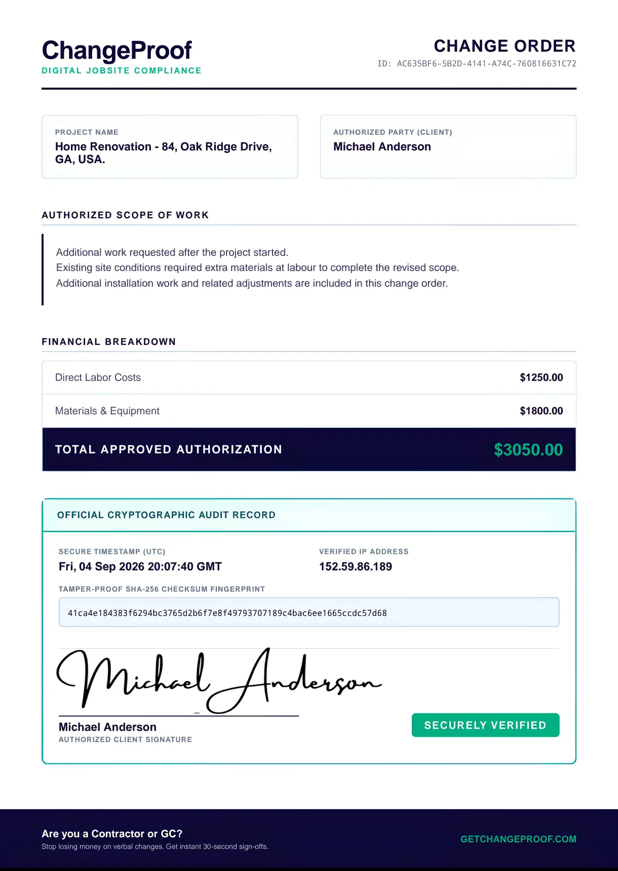 ChangeProof Digital Dashboard